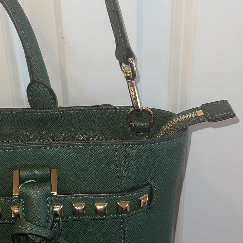 Michael Kors Green Traveler Studded Satchel/ Crossbody Bag - Picture 7 of 17